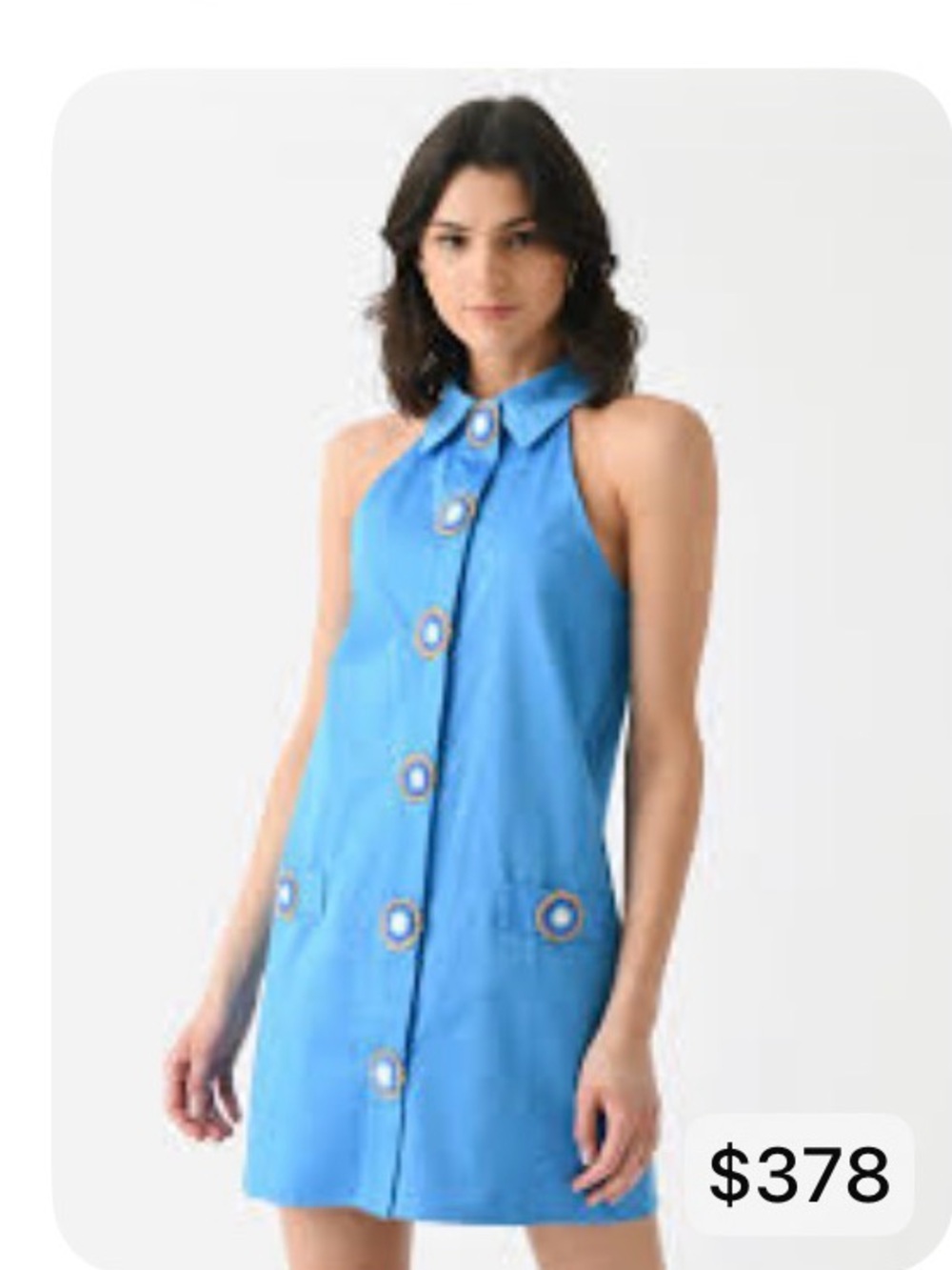 My Beachy Side blue Sleeveless crocheted Buttons Mini Dress
